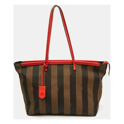 Fendi Tobacco/Orange Pequin Striped Canvas and Leather Roll Tote