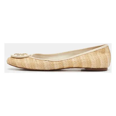 Tory Burch Beige/Cream Raffia and Leather Reva Ballet Flats Size 40.5