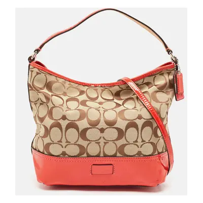 Coach Orange/Beige Signature Canvas and Patent Leather Hobo