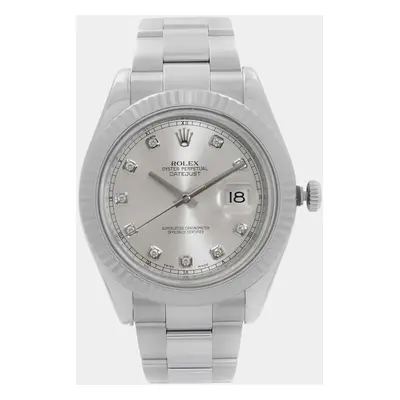 Rolex Silver Diamond 18k White Gold Stainless Steel Datejust Automatic Men's Wristwatch mm