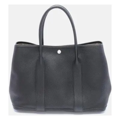 Hermes Black Leather Garden Party PM Tote Bag