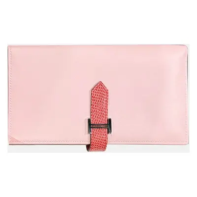 Hermes cherry blossom pink lizard buckle bearn long wallet