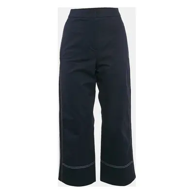 Sportmax Navy Blue Gabardine Cotton Contrast Trim Straight Leg Pants