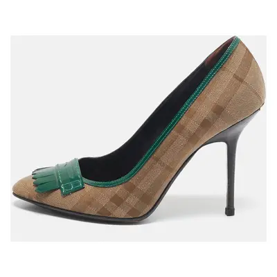 Burberry Brown/Green Patent Leather and Canvas Pumps Size