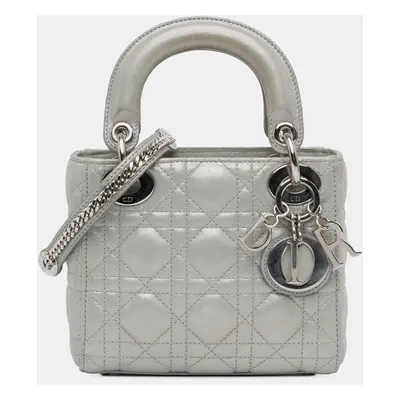 Dior Grey Mini Iridescent Lambskin Cannage Lady Dior