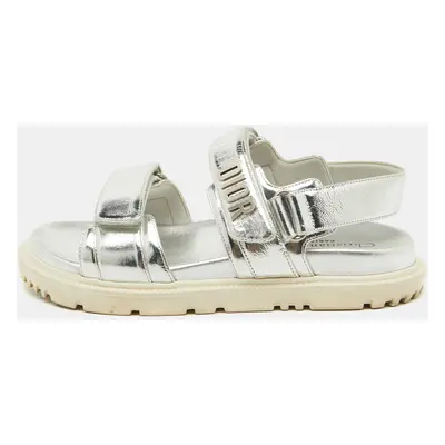 Dior Metallic Silver Leather DiorAct Flat Sandals Size 36.5