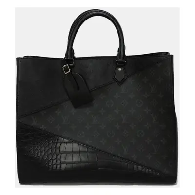 Louis Vuitton Black Ostrich Crocodile Monogram Eclipse Canvas Grand Sac Tote Bag