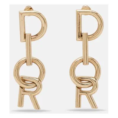 Dior Vertical Logo Gold Tone Drop Earrings