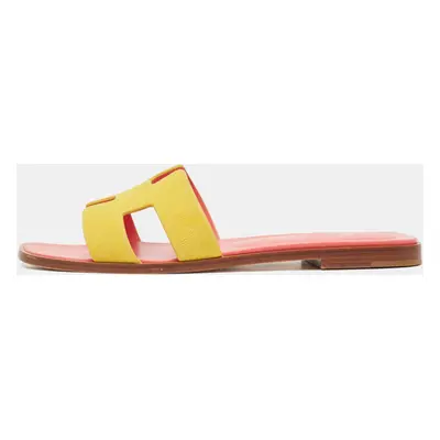 Hermes Yellow Suede Oran Flat Slides Size 38.5