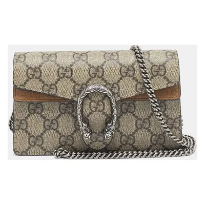 Gucci Beige GG Supreme Canvas and Suede Super Mini Dionysus Shoulder Bag