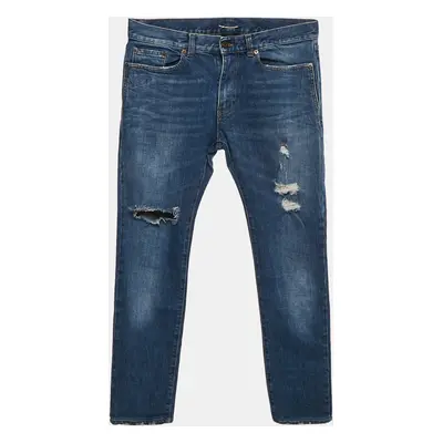 Saint Laurent Paris Blue Ripped Denim Jeans Waist 33"