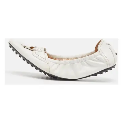 Tod's White Leather Scrunch Ballet Flats Size 39.5