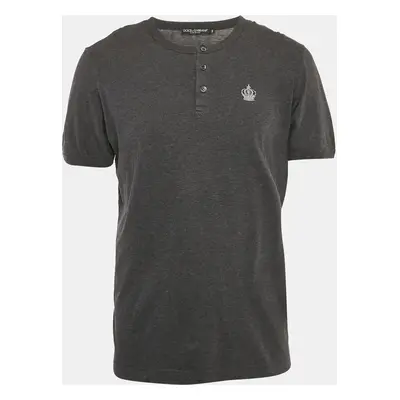 Dolce & Gabbana Dark Grey Cotton Knit Henley T-Shirt