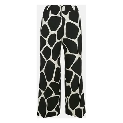 Valentino Black/White Printed Wool Blend Wide Leg Pants