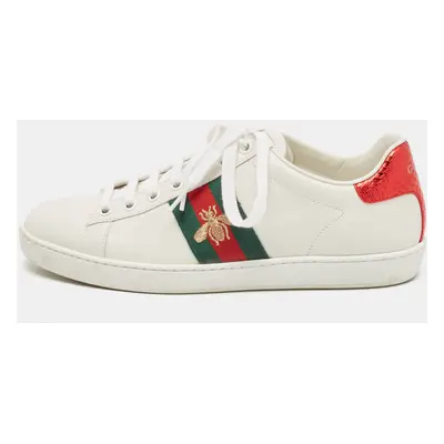 Gucci White Leather Ace Bee Embroidered Low Top Sneakers Size