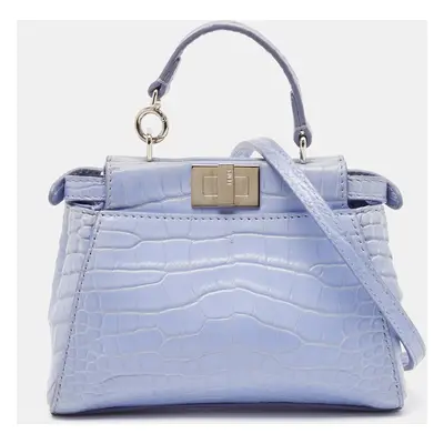 Fendi Light Blue Crocodile Micro Peekaboo Top Handle Bag