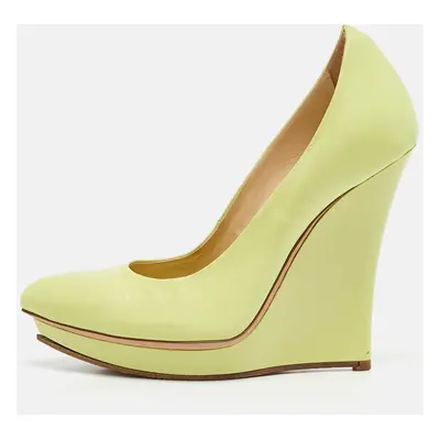 Alexander McQueen Neon Green Leather Wedge Pumps Size