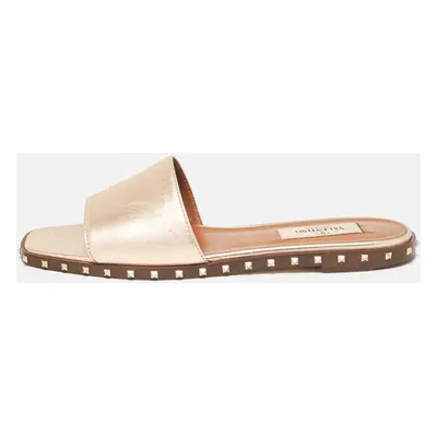 Valentino Metallic Leather Soul Rockstud Flat Slides Size