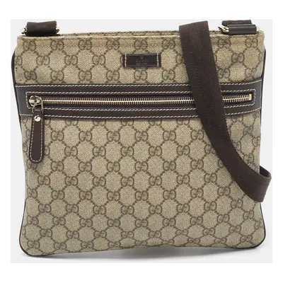 Gucci Beige GG Supreme Canvas Flat Messenger Bag