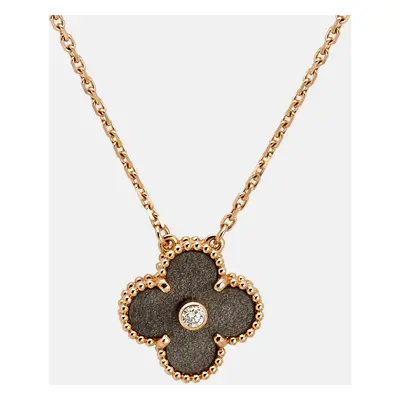 Van Cleef & Arpels Vintage Alhambra Obsidian Diamond 18k Rose Gold Holiday Pendant Necklace