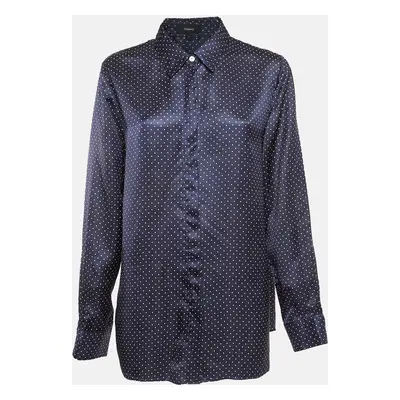 Theory Navy Blue Polka Dots Print Shirt