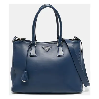 Prada Navy Blue Leather Double Zip Tote