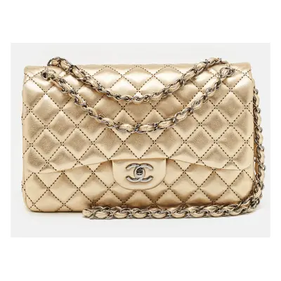 Chanel Gold Stitched Quilted Leather Jumbo Classic Double Flap Bag