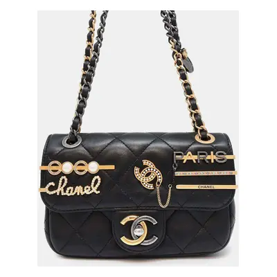 Chanel Black Lambskin Leather Clip Chain Shoulder Bag