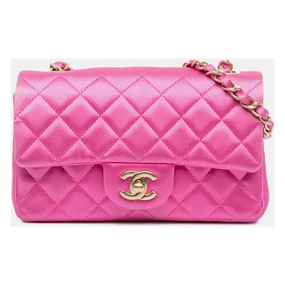 Chanel Pink Mini Rectangular Classic Satin Single Flap Bag