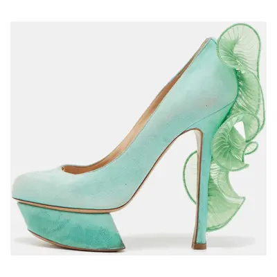 Nicholas Kirkwood Mint Green Suede Ruffle Trimmed Platform Pumps Size