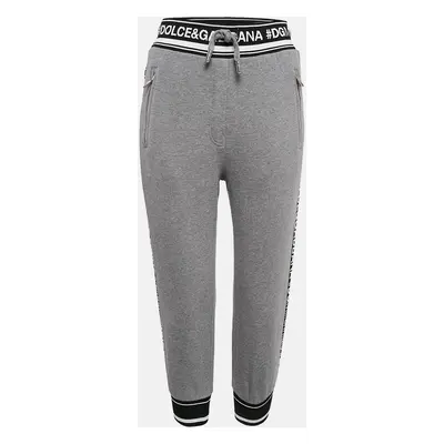 Dolce & Gabbana Grey Logo Band Jersey Drawstring Crop Sweatpants