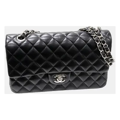 Chanel Black Leather Classic Double Flap Medium Shoulder Bag