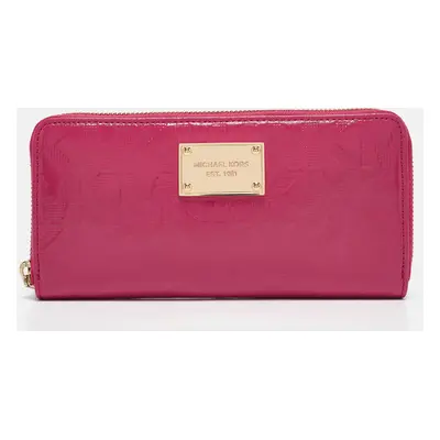 Michael Kors Pink Embossed Patent Leather Zip Continental Wallet