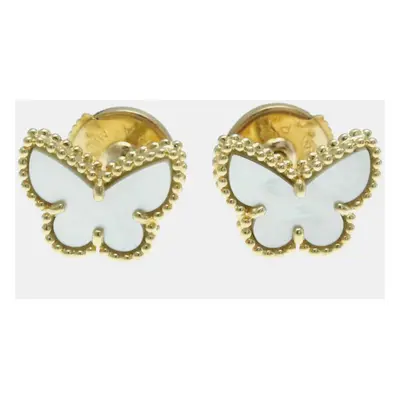 Van Cleef & Arpels 18K Yellow Gold, Mother of Pearl Sweet Alhambra Papillon Stud Earrings