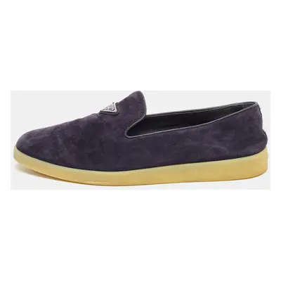 Prada Navy Blue Leather and Suede Slip On Sneakers Size