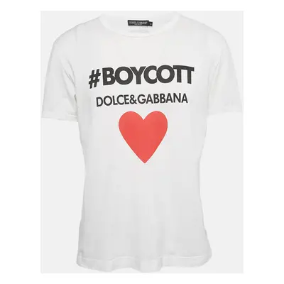 Dolce & Gabbana White Printed Cotton Round Neck T-Shirt