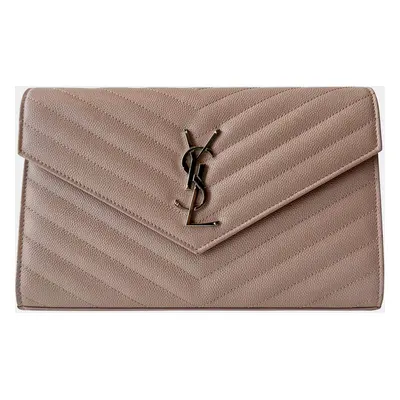 Saint Laurent Beige Grain De Poudre Monogram Wallet On Chain