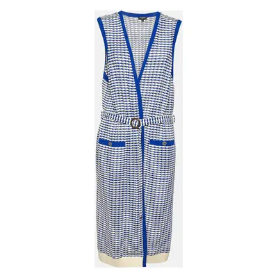 Chanel Blue/White Wavy Knit Sleeveless Belted Long Cardigan