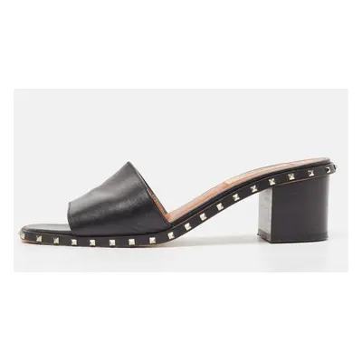 Valentino Black Leather Rockstud Slide Sandals Size 35.5