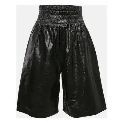 Bottega Veneta Black Leather High Waist Shorts