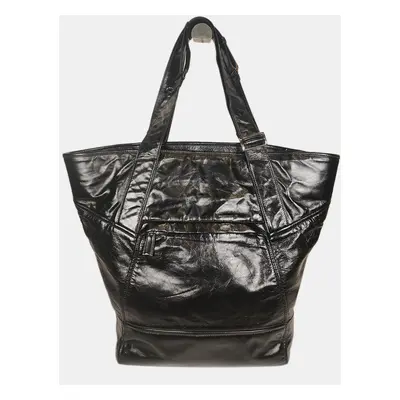 Prada Black Leather Triangle Logo Tote Bag