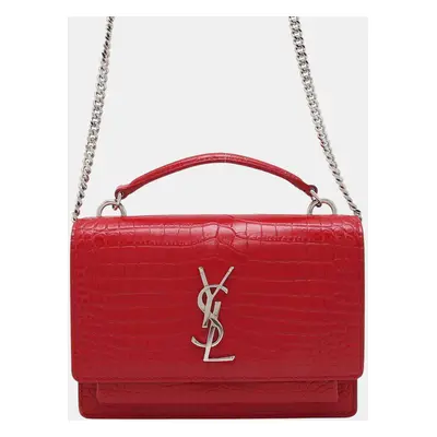 Saint Laurent Red Embossed Leather Sunset Chain Shoulder Bag