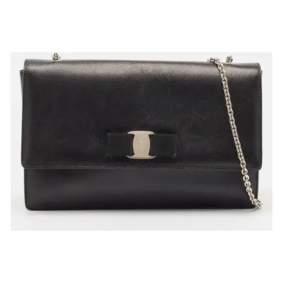 Salvatore Ferragamo Black Leather Vara Bow Chain Shoulder Bag