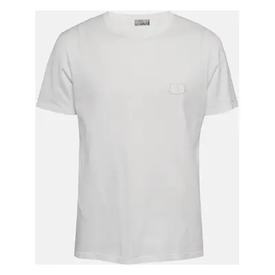 Dior White Logo Embroidered Cotton Half Sleeve T-Shirt