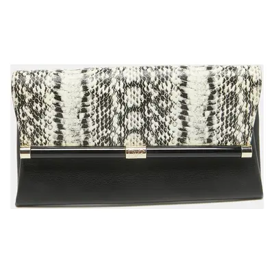 Diane von Furstenberg Black Python Embossed Leather Envelope Clutch