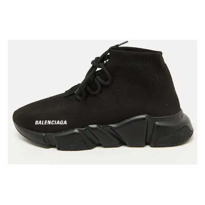 Balenciaga Black Knit Fabric Speed Trainer Lace Up Sneakers Size