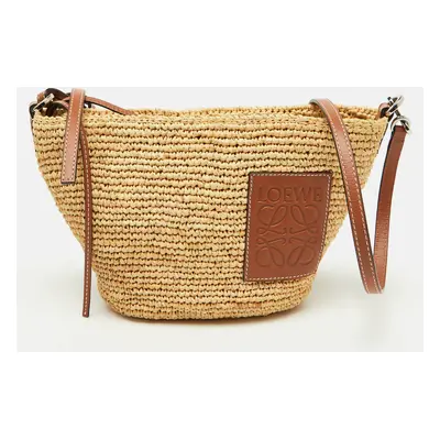 Loewe Beige/Tan Woven Raffia and Leather Slit Pochette Bag