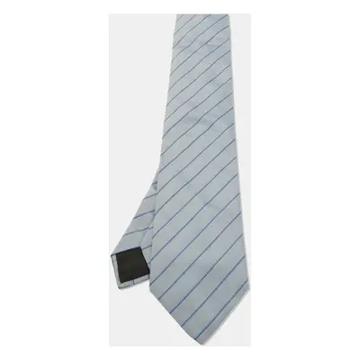 Hermes Grey/Blue Diagonal Striped Silk Classic Tie