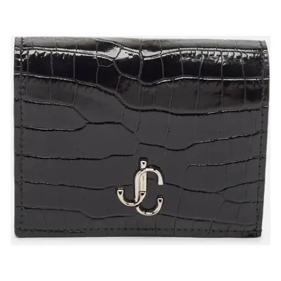 Jimmy Choo Black Croc Embossed Leather Hanne Card Case