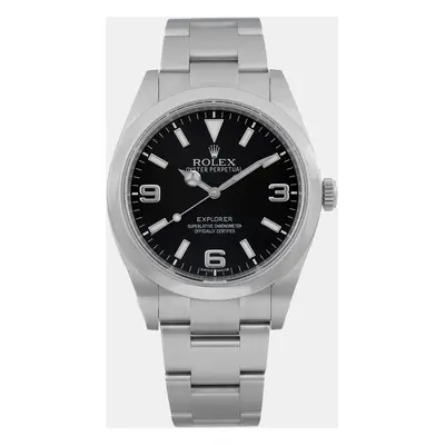 Rolex Black Stainless Steel Explorer Automatic Men's Wristwatch mm